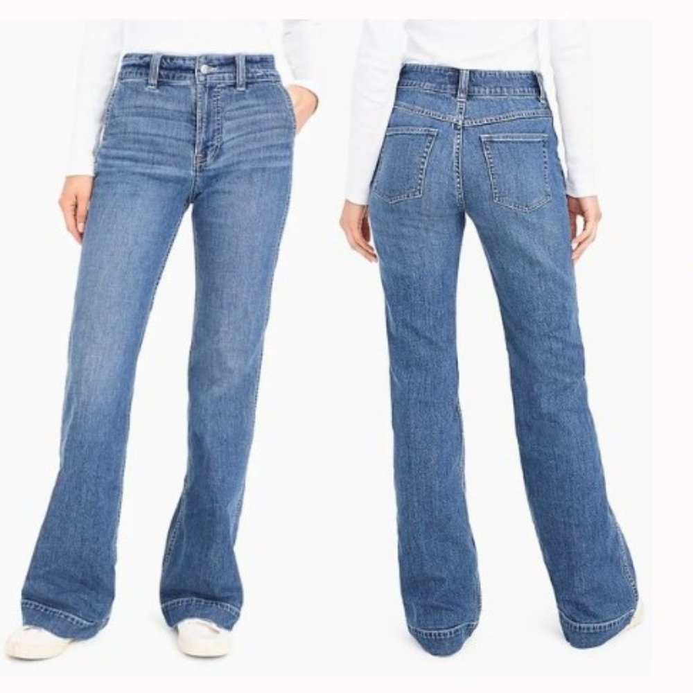J. CREW 4 Pocket High Rise Wide Leg Flare Leg Jeans in Light Lagoon Blue; 29T